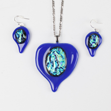 Blue and Dichroic Pendant &Earrings Small